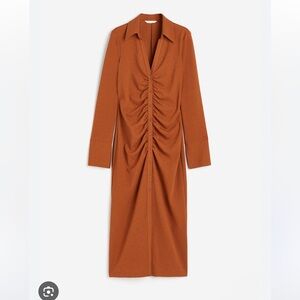H&M Ruched Midi Dress in Terra Cotta